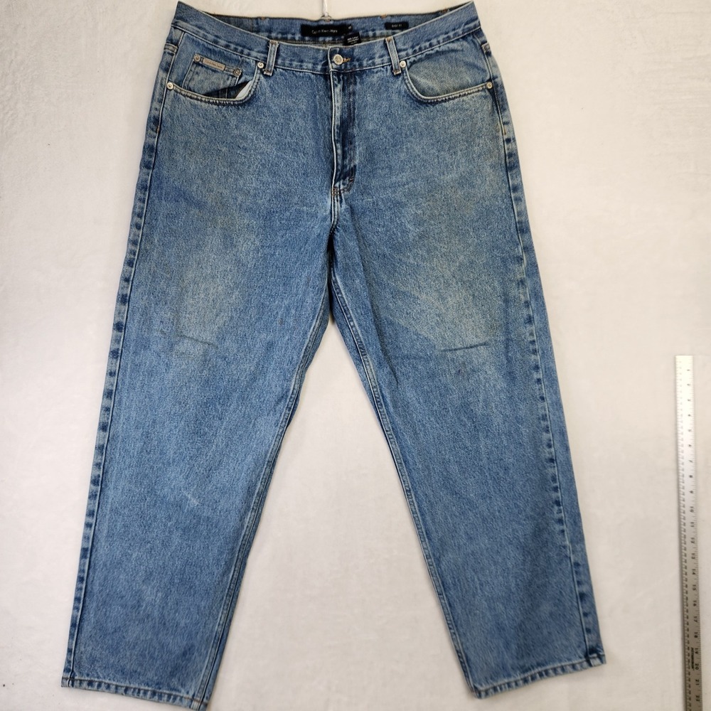 Calvin Klein Jeans Mens 40 Easy Fit Straight Leg Blue Denim Medium Wash Cotton